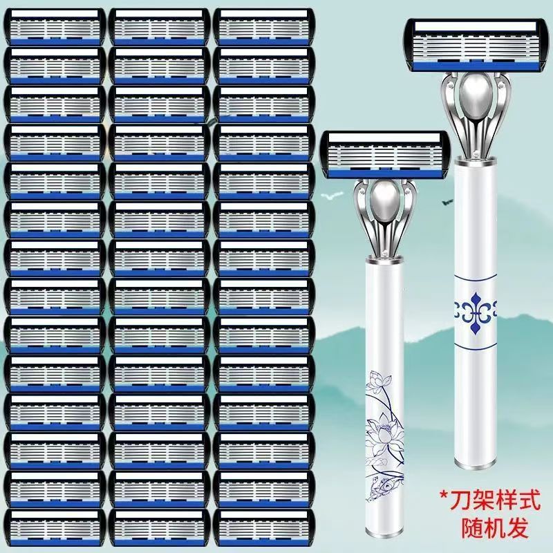 1 razor handle, 27 razor heads, razor handle box, shaving cream