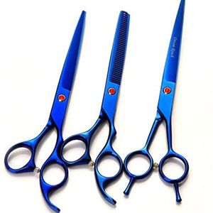 กรรไกรตัดแต่งขนสัตว์เคลือบสีฟ้า 7 นิ้ว สแตนเลสสตีล โค้งงอ สำหรับแมว ชุดอุปกรณ์กรูมมิ่งอเนกประสงค์ - Product Image 2