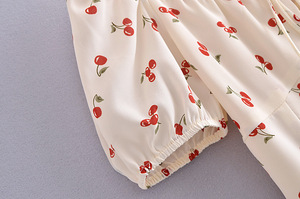 Personalizzato carino piccola stampa ciliegia sexy piccolo colletto quadrato lace-up top manica a sbuffo crop top estate ragazze vestiti eleganti camicia - Product Image 6