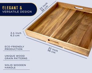 Plateau ottoman carré extra large <span class=keywords><strong>de</strong></span> 22 pouces en bois d'acacia <span class=keywords><strong>de</strong></span> qualité supérieure avec poignées, plateau en bois pour les collations, le barbecue et l'accueil des invités - Product Image 4