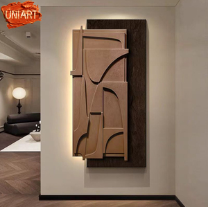 UNIART Sculpture Murale Verticale en Grès à Effet 3D Wabi Sabi, Art Lumineux LED Géométrique Minimaliste pour Décoration Intérieure - Product Image 1