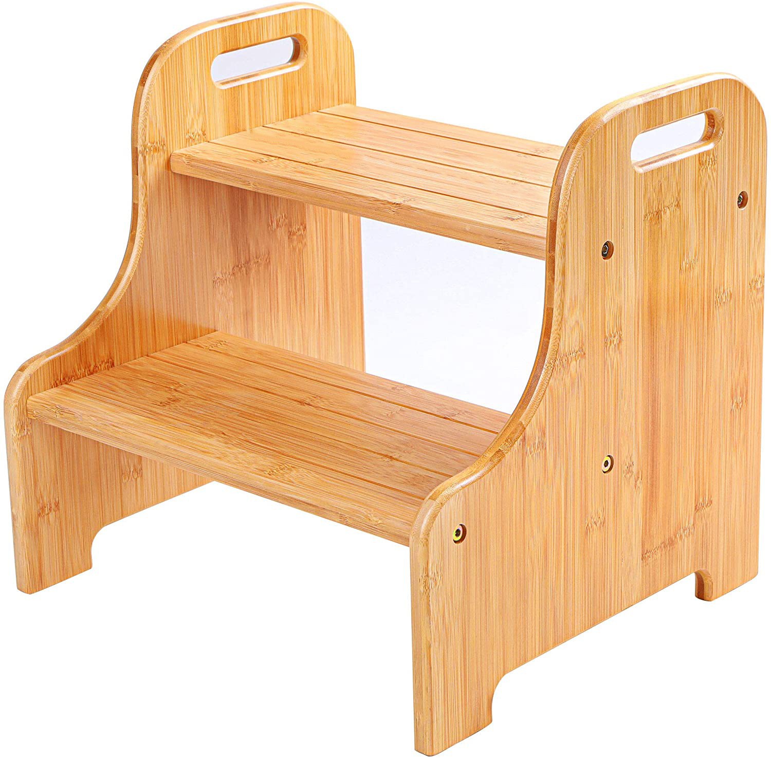 Bamboo 2 Step Stool toilet stool with Non-Slip Step Treads and 2 Cutout Handles