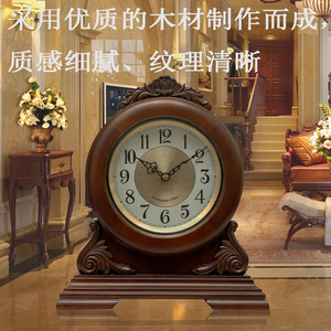 Solid Wood Table Clock European Style Vintage Round Westminster Music Clock For Living Room Decor - Product Image 5