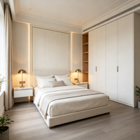 Meubles de maison entière en chêne moderne sur mesure avec quincaillerie dorée, îlot vitrine en verre et dressing LED pour chambre et cuisine OEM ODM