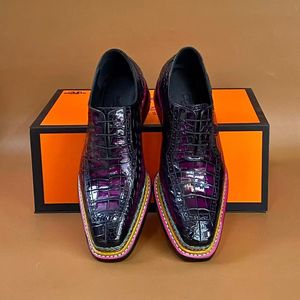 Zapatos Formales de Oficina para Hombre, 100% Piel de Cocodrilo, Versión en Color, con Cordones, Punta Redonda, Transpirables y Antideslizantes, para Todas las Temporadas - Product Image 3