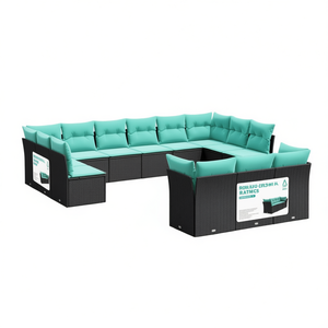Conjunto de Sofá de Jardín de Ratán Sintético Negro con Cojines, 13 Piezas, Muebles de Exterior de Estilo Contemporáneo para Asientos de Jardín, para 10 Personas o Más - Product Image 1