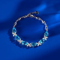 Gelang Perak 925 Topaz dengan Batu Permata Potongan Pir, Inlay Motif Bunga, Bentuk Tetesan Air, Hadiah Ulang Tahun Wanita