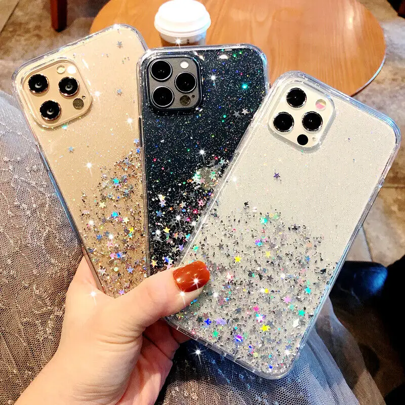 For iPhone 14 13 12 11 Pro XS Max Back Cover TPU Shining Sequin Star Soft Coque Shockproof Bling Shiny Starry Glitter Phone Case