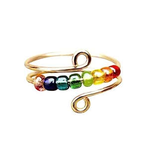 10 구슬 행운 스트레스 릴리프 링 스테인레스 스틸 더블 레이어 조정 가능한 감압 회전식 비드 링 - Product Image 5