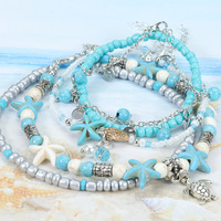 Bracelet de cheville bohème 4 pièces, ensemble de perles, étoile de mer, Turquoise, tortue, plage d'été, ensembles de bracelets de cheville, chaîne de pied, bijoux