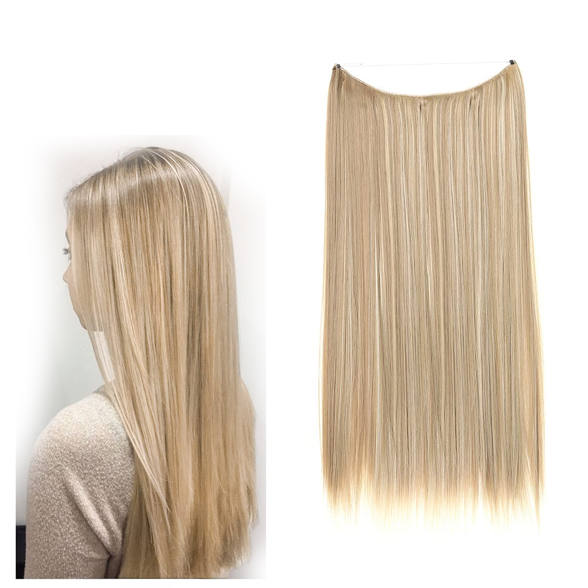 Straight Long High temperate Synthetic fiber Halo Hair Extensions Hairpieces 20"