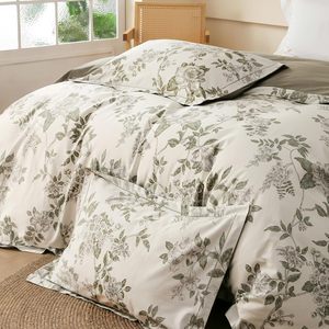 Ensemble de housse de couette 3 pièces en coton 100% de qualité supérieure imprimés floraux verts à base <span class=keywords><strong>blanche</strong></span> doux élégant pour chambre décor chic - Product Image 3