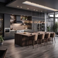 Meubles de cuisine de luxe, armoires de cuisine modernes, armoires de cuisine en bois massif laqué noir avec comptoirs