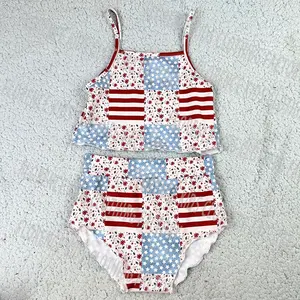DH OEM 4th of July USA, оптовая продажа, детская майка, укороченный топ и шорты, комплект одежды для маленьких девочек