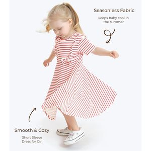 DREAMHALO Vestido para niñas pequeñas de manga corta, línea A, a rayas, de viscosa de bambú, ropa informal de verano, 2-6 años - Product Image 5