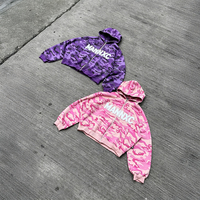 Sweat-shirt à capuche entièrement zippé personnalisé avec logo, échantillonnage rapide, broderie, patch camouflage, en coton épais 100 % pour homme