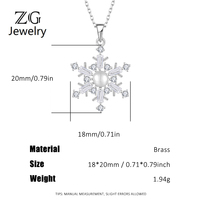 Pendentif Breloque ZG Vintage Flocon de Neige Hiver Perle d'Eau Douce Pierre Précieuse Laiton Bijou de Fête Festif