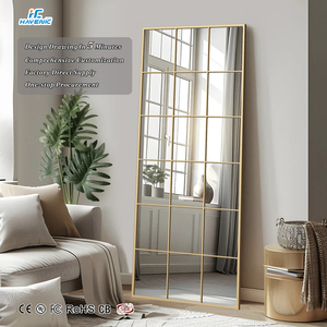 <span class=keywords><strong>Espejo</strong></span> nórdico con patrón de rejilla Rectangular grande, marco de Metal dorado negro, <span class=keywords><strong>ventana</strong></span> montada en el piso de longitud completa, <span class=keywords><strong>espejo</strong></span> de pared Rectangular - Product Image 1