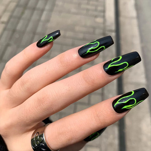 24 pièces/boîte ongles de cercueil à <span class=keywords><strong>flamme</strong></span> de longueur moyenne <span class=keywords><strong>faux</strong></span> ongles avec colle ongles à presser ongles artificiels - Product Image 1