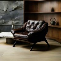 Fauteuil individuel en cuir véritable, style vintage, chaise de salon, mobilier de maison, chaise longue confortable et élégante, pieds en bois de hêtre