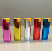 Briquet à gaz métallique classique au butane, flamme bleue puissante, coupe-vent, rechargeable, électronique tactile, avec logo personnalisé, coffret cadeau