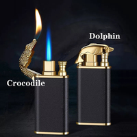 Briquet gonflable à flamme bleue, en métal, nouveau briquet créatif coupe-vent, Double feu, à Jet de Butane, Turbo, cadeau amusant, vente en gros
