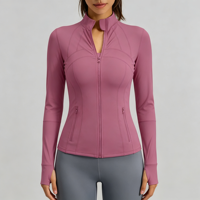 Veste de yoga zippée pour femme en gros – 82,5 % polyester, 17,5 % élasthanne, anti-humidité, respirante, couleur unie, manches longues, ajustée