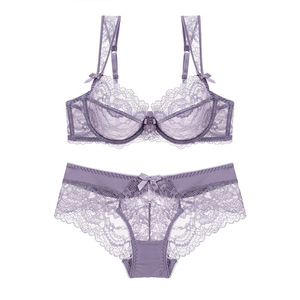 Conjunto de lencería floral de encaje al por mayor para mujer, sujetador con aros y bragas, conjunto de 2 piezas, lencería ultrafina transparente de talla grande para mujer - Product Image 6