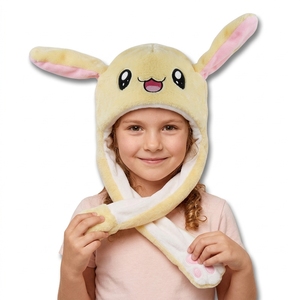Chapeau de lapin amusant à oreilles mobiles, en peluche douce, avec cache-oreilles, chapeau interactif à longues oreilles pour l'hiver, costume pour enfants et adultes, cadeau de cosplay - Product Image 1
