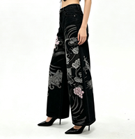 SOONREE Jeans pour femmes à imprimé dragon et tigre japonais, taille haute, jambe large, pantalon en denim pour femmes, streetwear oriental