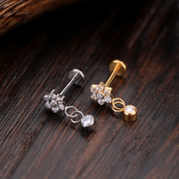 Boucles d'oreilles pendantes en titane G23 unisexe, cœur, 5A CZ, piercing à vis, bijoux de corps tendance, prix de gros pour anniversaire