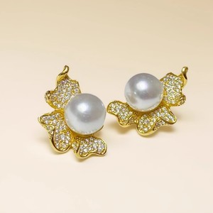 22467 Argent 925 Accessoires de perles DIY Boucles d'oreilles fines à clous Perles de 9-11 mm Support vide Pétale Bijoux en argent 925 - Product Image 4