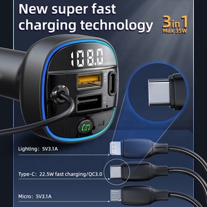 Carro <span class=keywords><strong>Bluetooth</strong></span> 5.3 Transmissor FM MP3 <span class=keywords><strong>Player</strong></span> Receptor De Áudio 22.5W QC3.0 USB Carregamento Rápido Handsfree Car Kit Modulador FM - Product Image 3