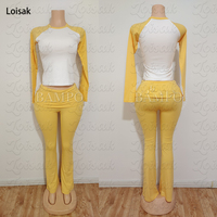 Ensemble décontracté 2 pièces pour femmes : T-shirt raglan et pantalon évasé à revers, idéal pour les grandes tailles