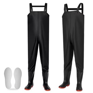 Pantalons de pêche imperméables avec bottes intégrées, bretelles réglables, en PVC, pour la pêche, l'agriculture, le jardinage, le nettoyage, les travaux en extérieur - Product Image 1