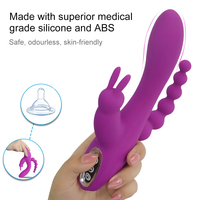 Vibromasseur Lapin 12 Modes Étanche à Contrôle Manuel, Stimulateur Clitoridien Point G, Masseur Anal Triple Courbe avec Perles, Jouet Sexuel pour Dildo