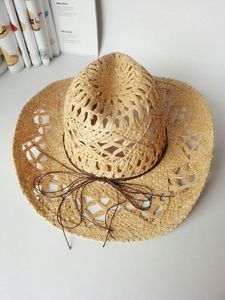 HLC169 Mũ Rơm Cao Bồi Phương Tây Ngoài Trời Raffia Bện Với Hoa Malan Ngọc Lam Mũ Rơm Che Nắng Mũ Thô Cạnh Rơm - Product Image 2