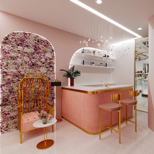 Mobiliario de Exhibición de Belleza Moderno en Rosa Personalizado y Banco de Trabajo de Acero Inoxidable para Diseño de Decoración de Interiores de Salón - Product Image 1