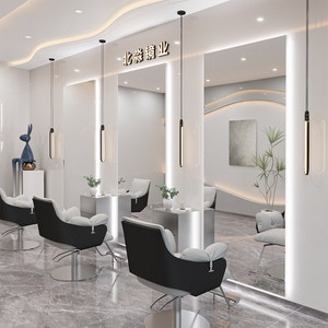Modern Glass Barbershop Hair Salon Dedicated Station Single-Sided Floor-Standing <b>Illuminated</b> Haircutting Mirror Eco-Friendly - Product Image 6