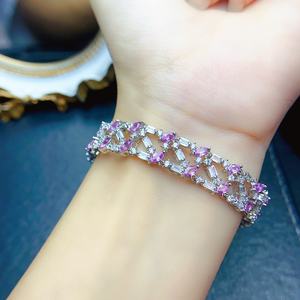 Rosa rosa zaffiro Charm bracciale 925 in argento Sterling con pietra naturale impilabile delitti gioielli per regalo o festa - Product Image 1