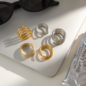 Multi Layer Plain <b>Ring</b> Geometric <b>Split</b> Band Unisex Fashion Jewelry Gift Titanium Steel 18K Gold Stainless Steel - Product Image 4