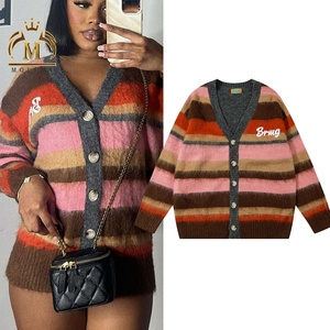 Suéteres holgados de invierno para mujer, estilo urbano, informal, con rayas, suéter tejido, cárdigan cálido, a la moda - Product Image 1
