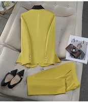 Robe de cérémonie pour femme, tailleur élégant pour affaires avec pantalon long anti-plis à col en V et boutons