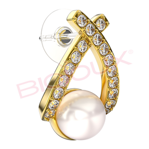 FINLO Boucles d'oreilles rondes en imitation perle plaquées or 18 carats pour femmes, hypoallergéniques, 14 mm - Product Image 1