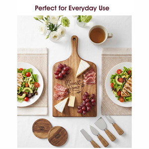 Acacia Wood <b>Cheese</b> Board <b>Set</b> With Stainless Steel <b>Knives</b> And Coasters For Serving And Gifting - Product Image 4