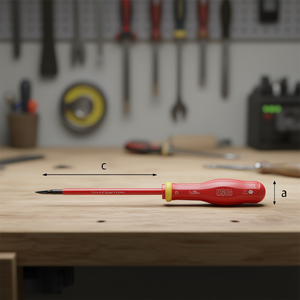 Destornillador 091 con mango rojo, punta de precisión, longitud L, eje C, tamaños de hoja A y B - Product Image 3