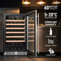 Réfrigérateur à vin encastrable sur mesure avec poignée réversible en acier inoxydable OEM, refroidisseur à vin à compresseur