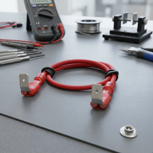 Faisceau de câbles haute intensité avec bornes à fourche en L à double extrémité et manchon isolant rouge pour connexion d'alimentation d'équipement et batterie - Product Image 6
