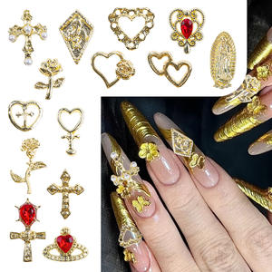 ใหม่อุปกรณ์ตกแต่งเล็บสีทองรูปไม้กางเขนรูปหัวใจผีเสื้อกุหลาบพระแม่มารี Y2K <span class=keywords><strong>3D</strong></span> เครื่องประดับเล็บโครเมี่ยม - Product Image 1