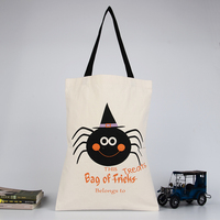 Sac fourre-tout en toile Halloween Trick or Treat avec imprimé mignon araignée et chapeau de sorcière, sac cadeau, sac de courses pour bonbons pour enfants, pour décoration de fête
